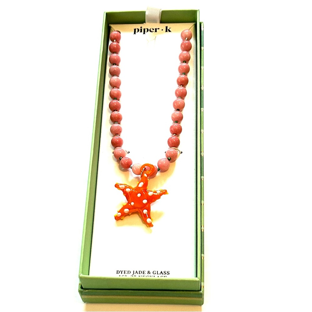Piper K Dyed Jade & Glass Starfish Pendant Necklace 16” + 3” extender
